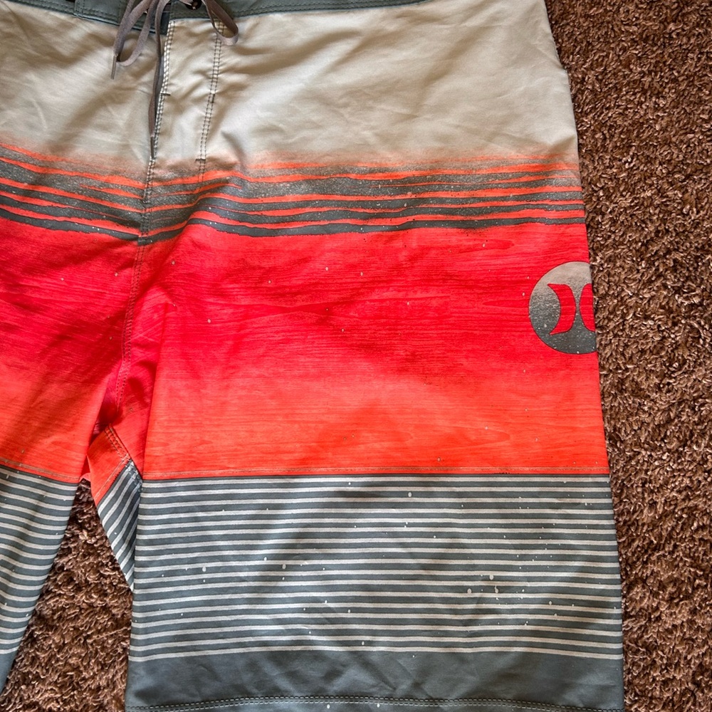 Hurley Men's Red and Gray Swim Shorts